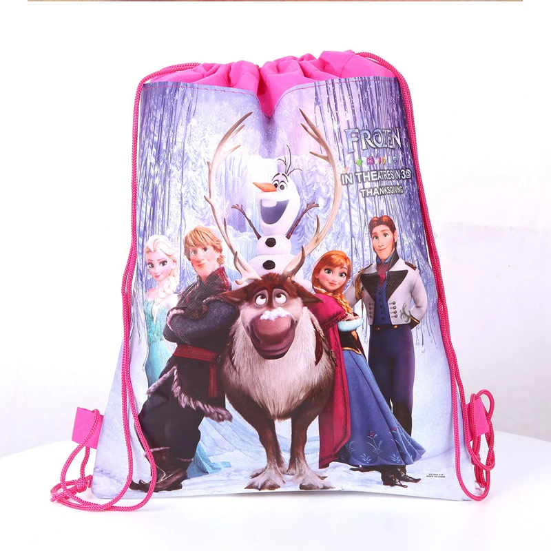 Disney Frozen Princess Bag Cute Princess Elsa Printed Cartoon Drawstring Backpack for Girls Double-Sided Sports Storage Bag Gift