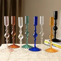1pc Glass Candle Holder Wedding Supplies Candlelight Dinner Candlestick Props European Style High Footed Candlestick Home Decor