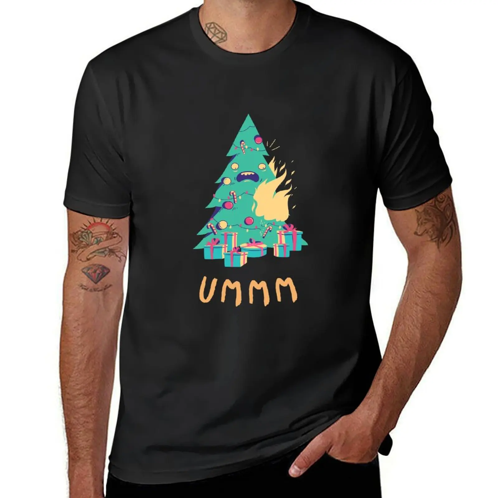 Ummm Burning Christmas Tree T-Shirt cute tops vintage anime tees black t-shirts for men