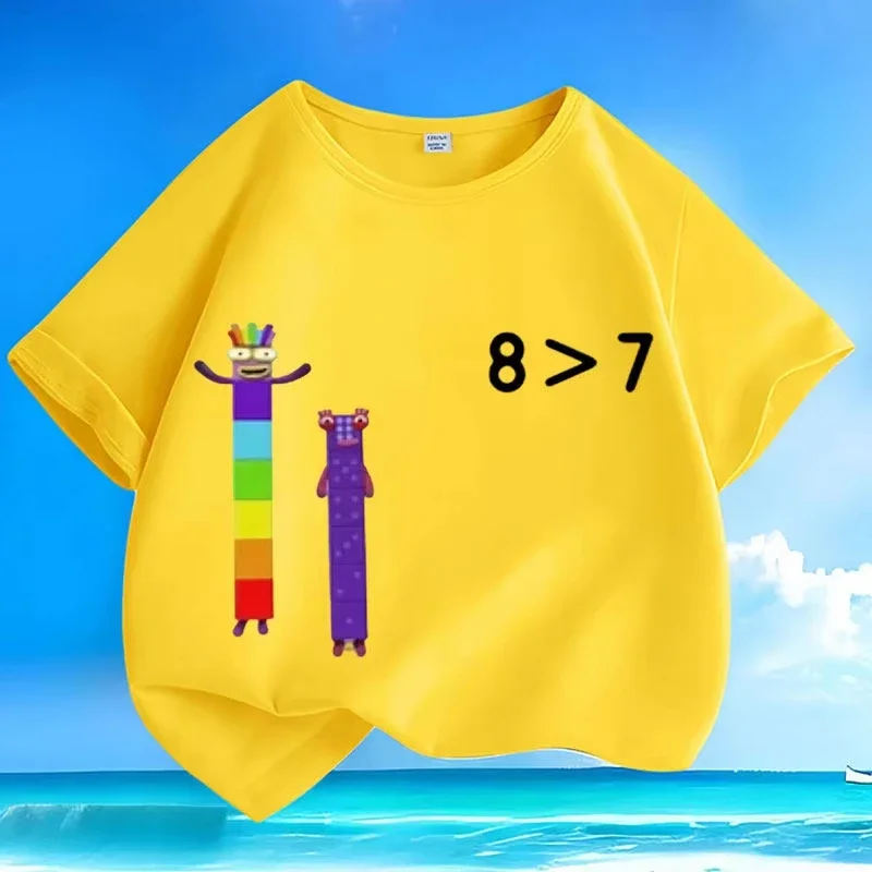 Toddler Kids Numberblocks Cartoon Character Print Tshirt Short Sleeve Math Symbol Design Boys Girls Summer Fashion Wear Tee