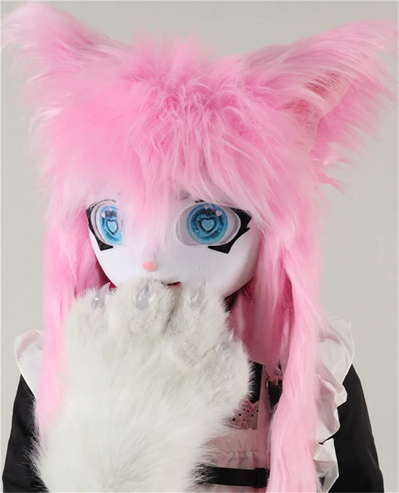Najnowszy Fursuit Kigurumi Zwierzęca Maska na Głowę Cosplay Zwierzę Kot Anime Lolita Kig Zwierzęca Głowa na Halloween Party Kostium Rekwizyt Prezent