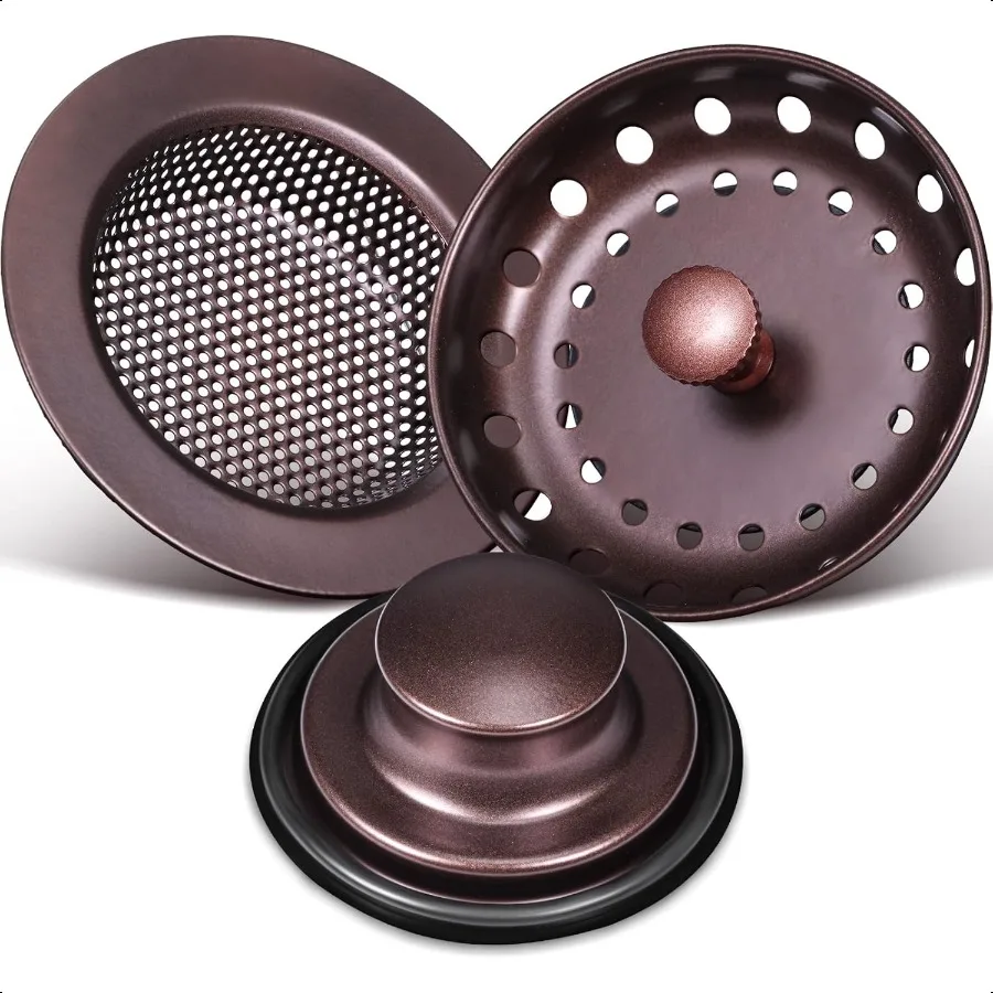 

Mudder 3 Pcs Kitchen Sink Drain Strainer and Stopper Stainl Steel Garbage Disposal Plug with Handle Universal AntiClogging Kitc