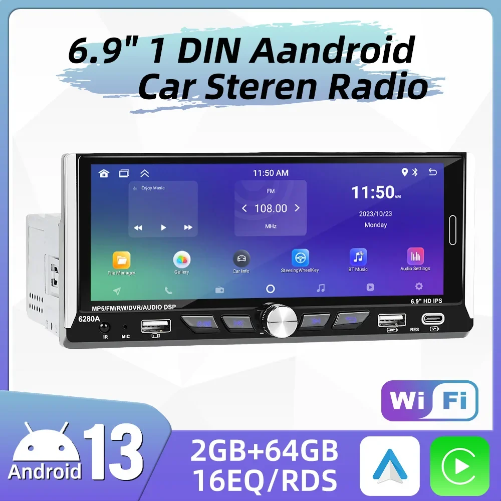 

6.9" Android Car Multimedia Player 1Din Radio Car Stereo Head Unit Wireless Carplay Autoradio GPS Navigation WIFI Android Auto