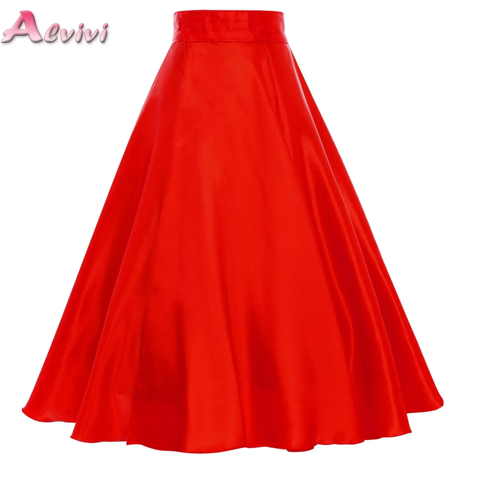 

Red Kids Girls Side Split Wide Hemline Satin Skirt Fastener Waistband Skirts Spanish Flamenco Ballroom Dance Performance Costume
