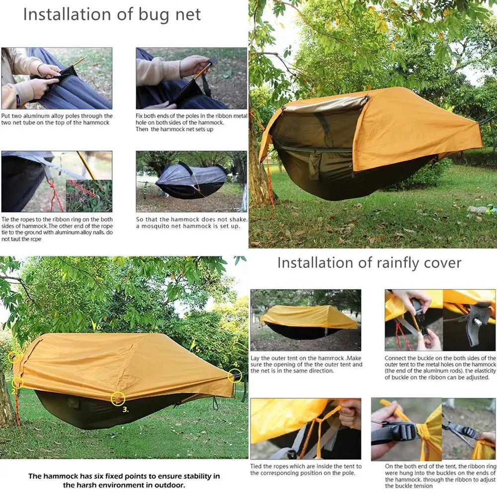 

Orange 3-in-1 Camping Hammock with Mosquito Net and Rain Cover for Outdoor Adventures