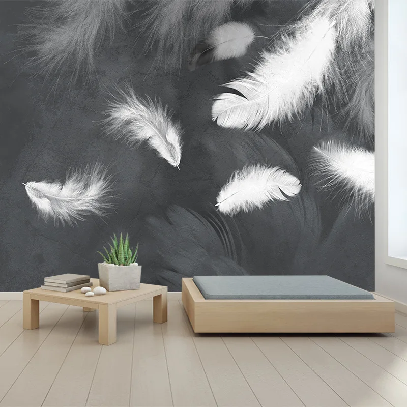 16+ Waterproof Peel Stick Wallpaper for Livfing Room Decoration Walls Papers Home Decor Grey Feather Furniture Renovation Mural