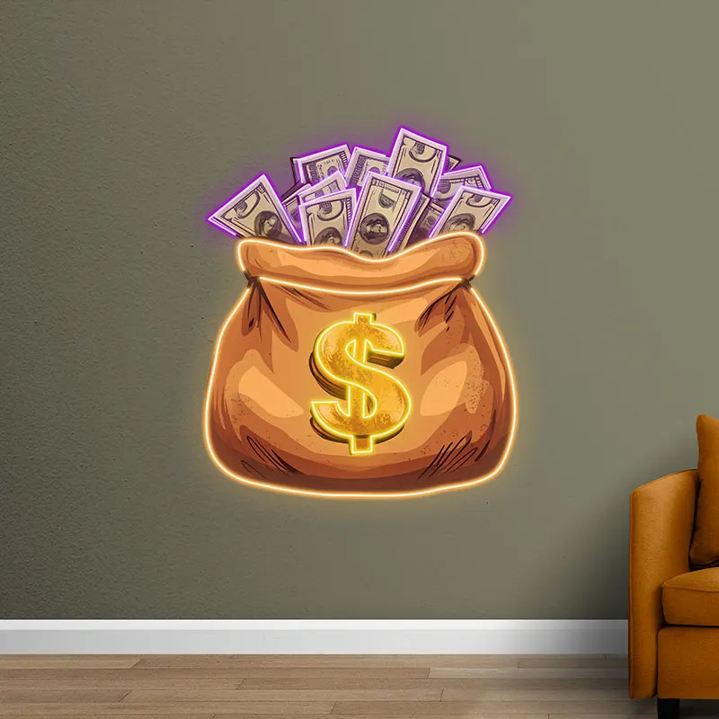 Bag Full Of Money Neon Sign, Creative Wall Hanging Neon Light, Getting Rich Wall Decor Light