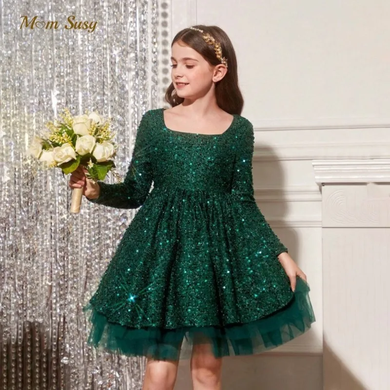 

Fashion Baby Girl Sequins Tutu Dress Long Sleeve Child Bow Vestido Party Birthday Pageant Christmas New Year Baby Clothes 2-11Y