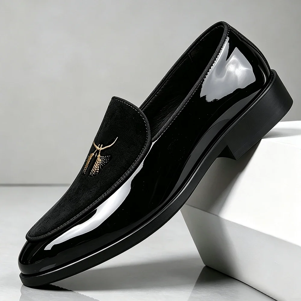 Men's Pointed Suede Leather Mixed Slip On Flats Shoes Male Designer Driving Loafers Homecoming Wedding Dress Zapatillas Hombre