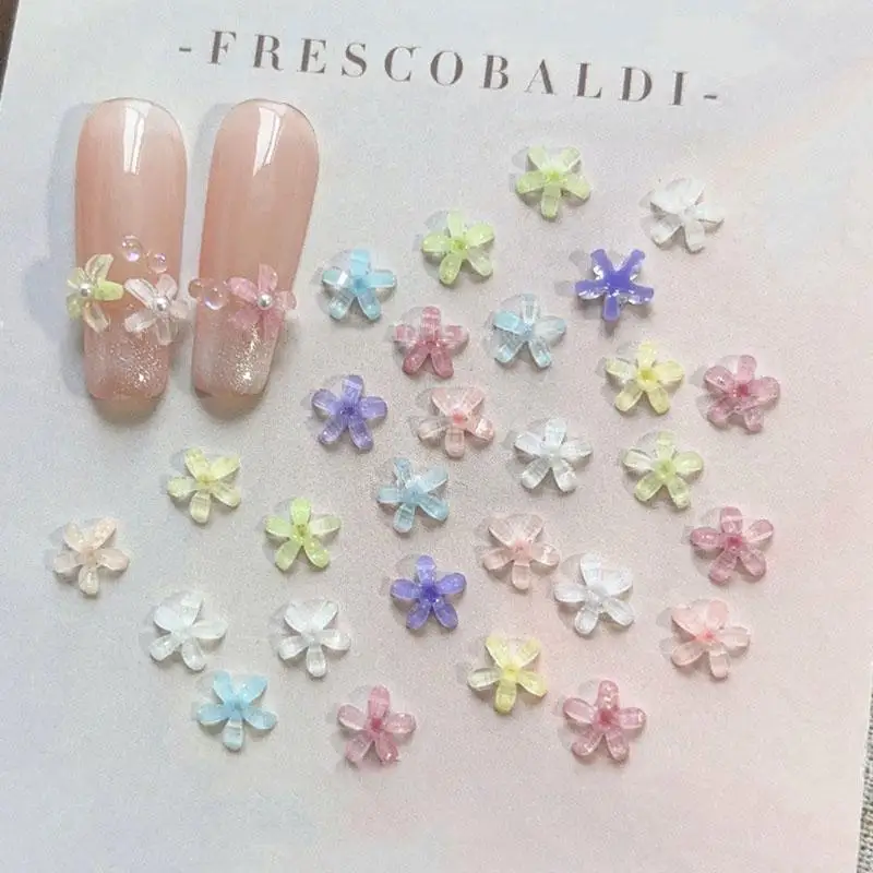 50 pezzi di fiori per nail art, ciondoli per unghie in resina, decorazione, decalcomanie di fiori di gelatina 3D, accessori per manicure estivi, fornitura per salone fai da te