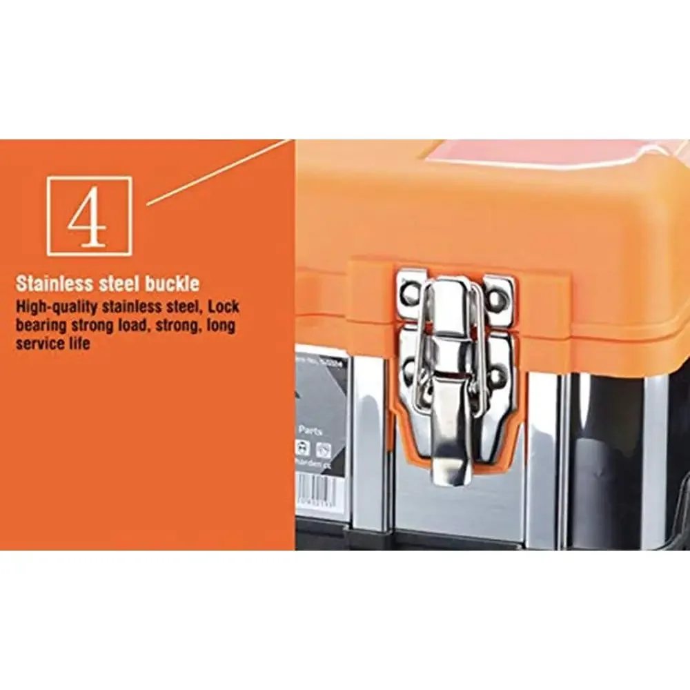 Heavy Duty Steel Toolbox Organizer Tray Ergo Handle Secure Latch Storage Box
