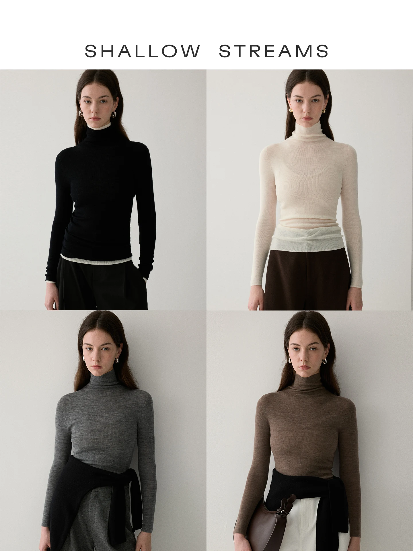 

Slow Strs Pear Blossom Sea 8 Needle Sl One-Piece Yangzhou Wool High Ne Long Sve Base irt Warm Top for Aut...