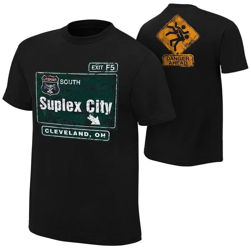 Brock Lesnar _Suplex City Cleveland_ T-Shirt Double-Sided Printing Men Summer Round Neck Short Sleeved Casual Pure Cotton Print