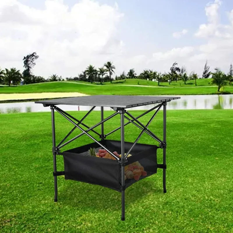 Square Folding Portable Picnic Camping Table, Aluminum Roll-up Table with Easy Carrying Bag for Indoor,Outdoor,Camping,