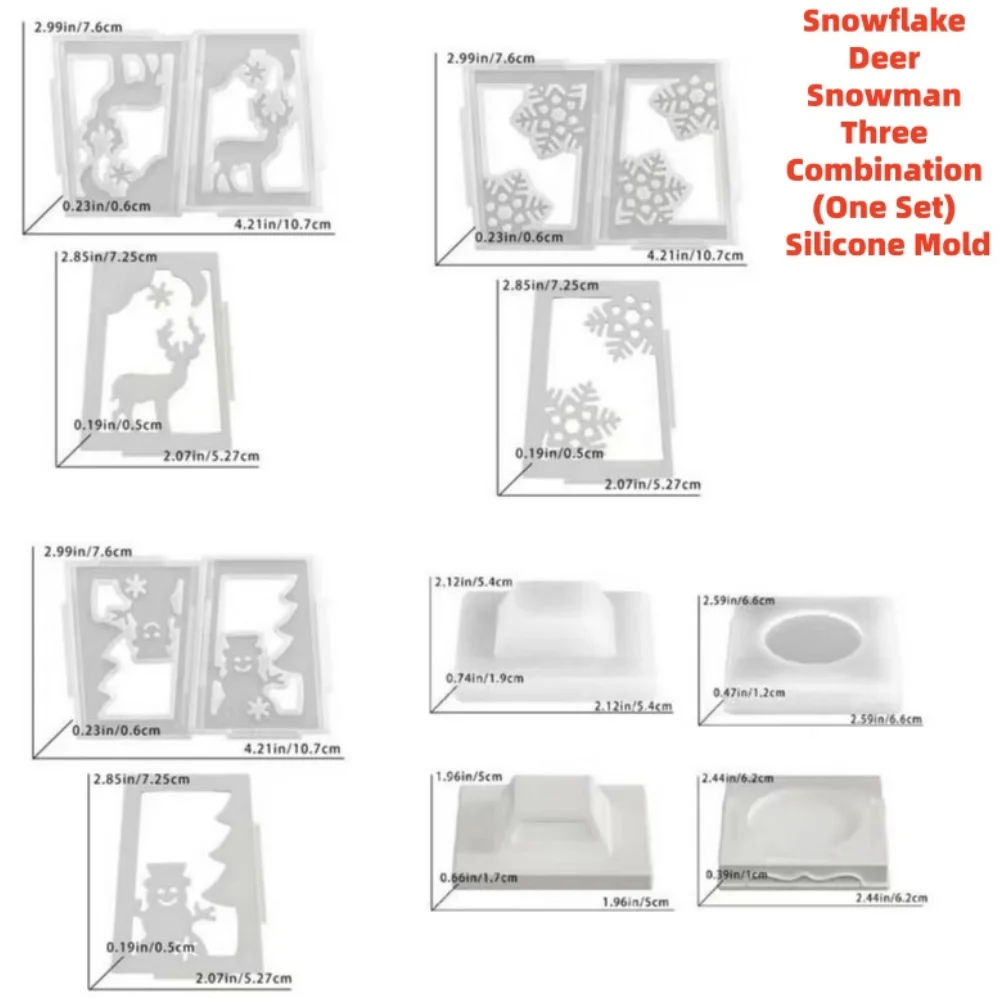 Christmas Hollow-Out Reindeer, Snowman, Snowflake, Wind Lamp Silicone Mold DIY Holiday Glowing Candle Holder Night Light Plaster Aromatherapy Candle Mold