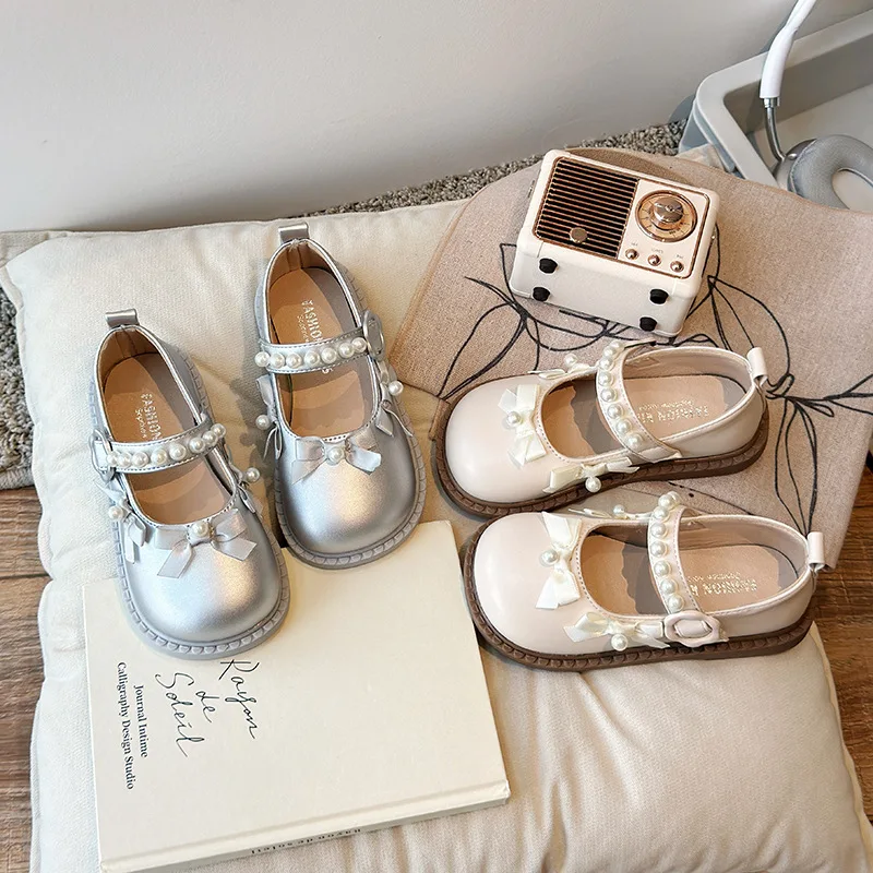 

Children's Leather Shoes 2025 Spring New Fashion Bow Girls' Princess Shoes Soft Sole Anti Slip Baby Kid's Performance Shoes