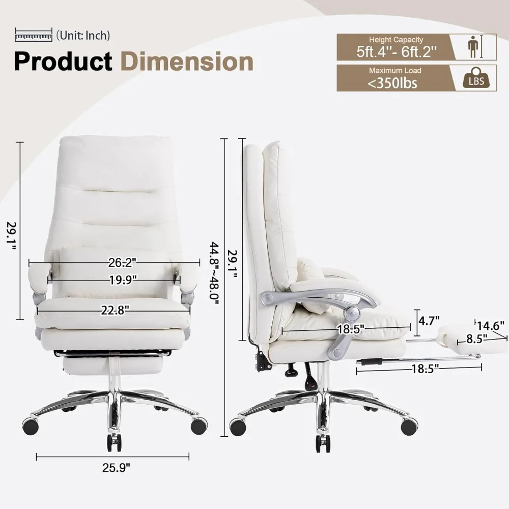 Silla de oficina con reposapiés, silla ejecutiva de espalda alta de enlace con reposabrazos acolchados, silla de escritorio reclinable con ruedas, cómoda