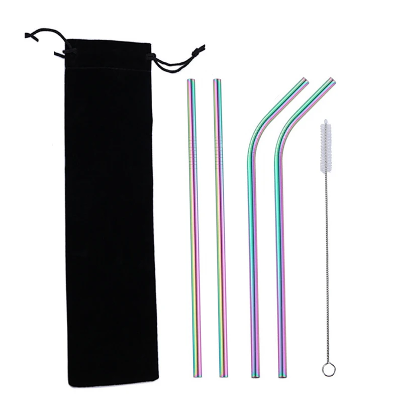 5 Pieces Stainless Steel Straw Set Colorful Metal Straws Bar Drinks Coffee Milk Tea Juice Drinking Utensils Environmental Protec