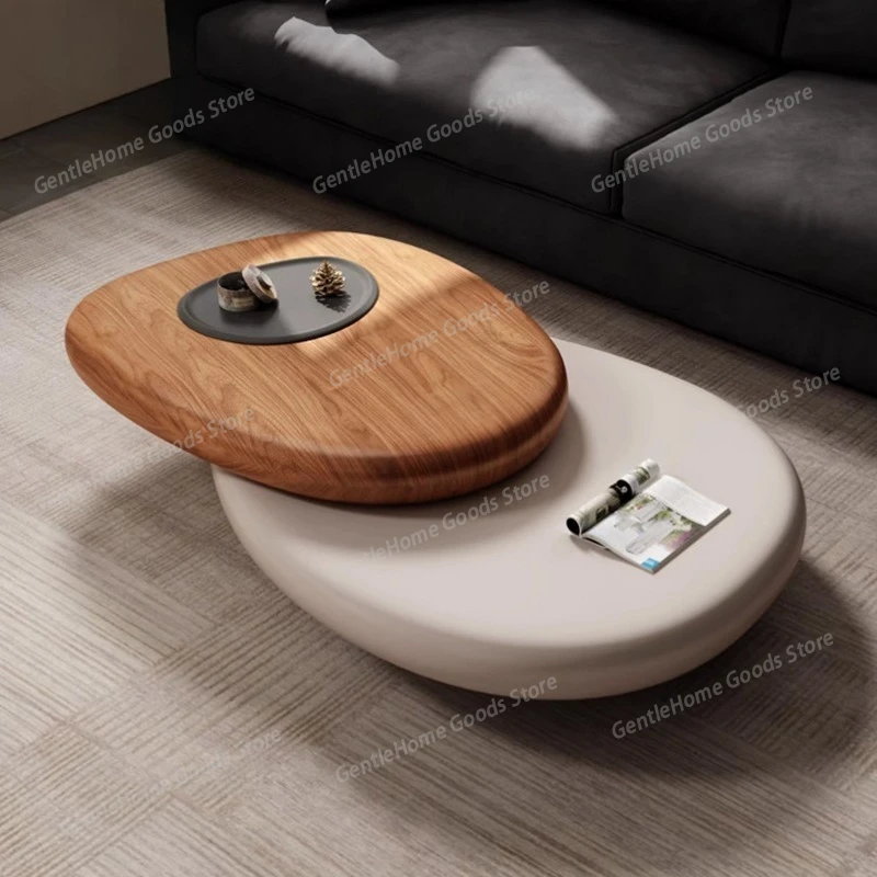 Italian Minimalist Designer Coffee Table Modern Simple Living Room Rotating Coffee Table Solid Wood Irregular Home Furniture FYC