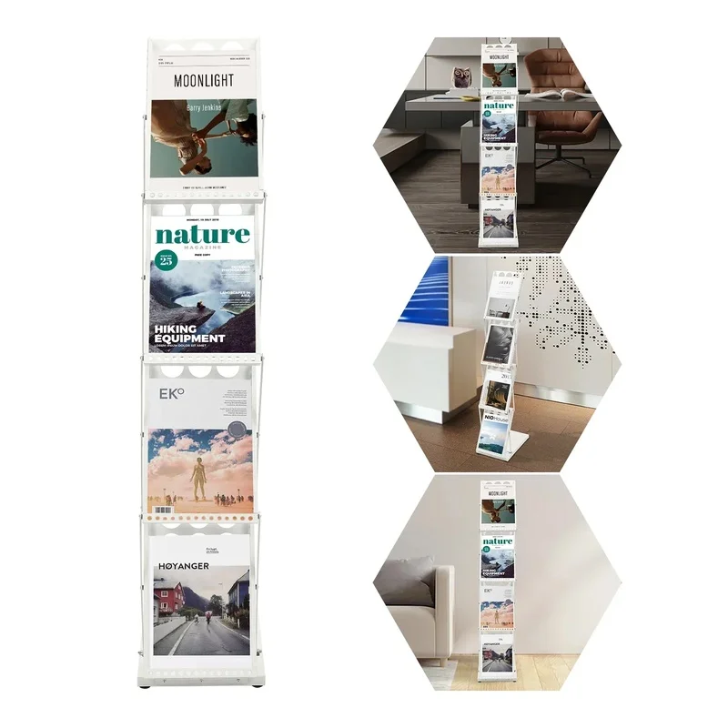 

Foldable Magazine Rack with 4 Pockets for Exhibition and Trade Show Durable High-Quality Stand