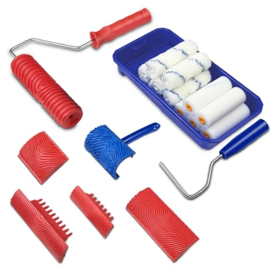 

【Spot goods】18PCS Wood Grain Tool Wood Graining Tool Set with Extra 12pcs 4inch Paint Roller Kit with Tray Rubber Wood Grain Ro