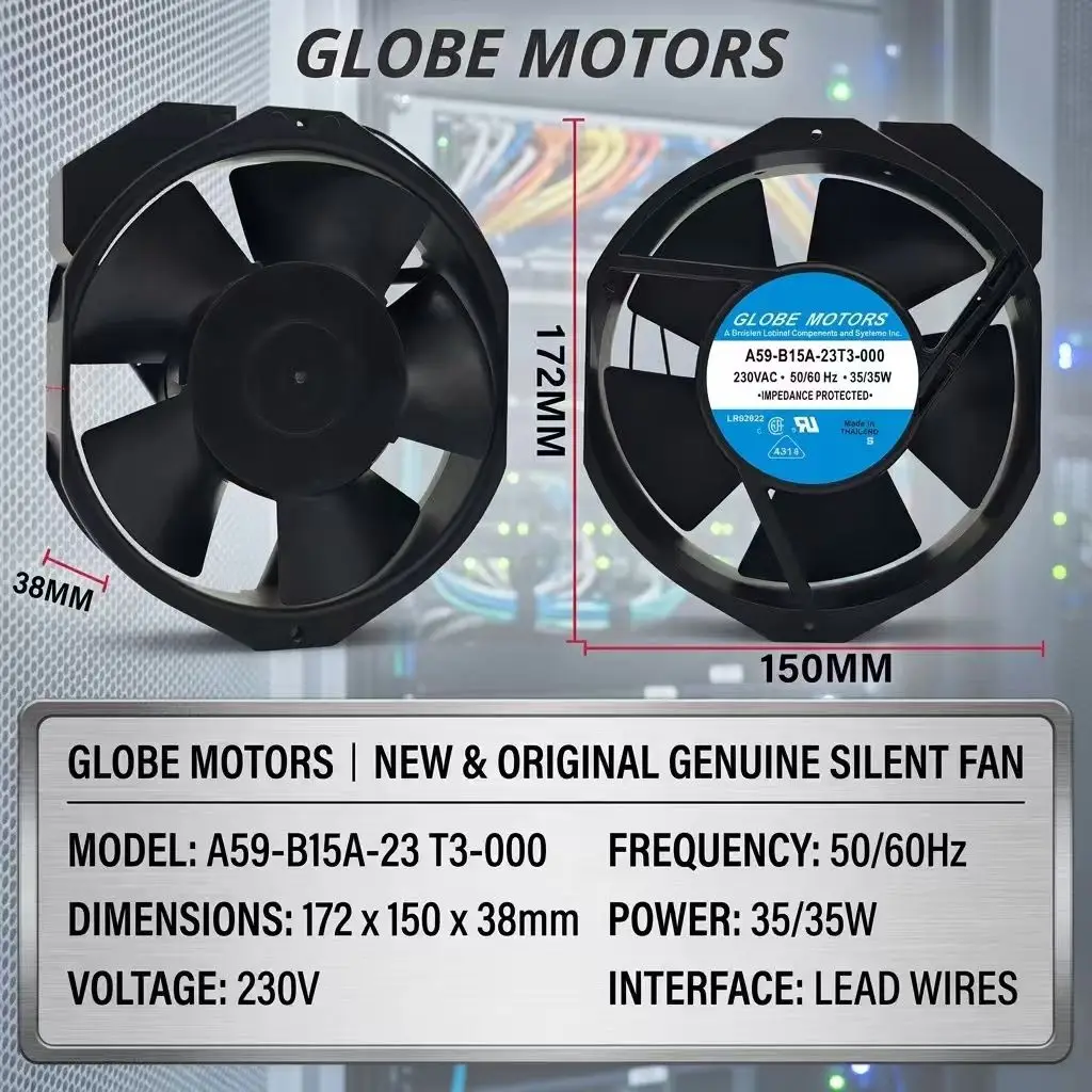 For Globe Motors A59-B15A-23T3-000 AC 230V 17238 172x150x38mm Dual Ball Bearing Metal Frame Server Inverter Chassis Cooling Fans