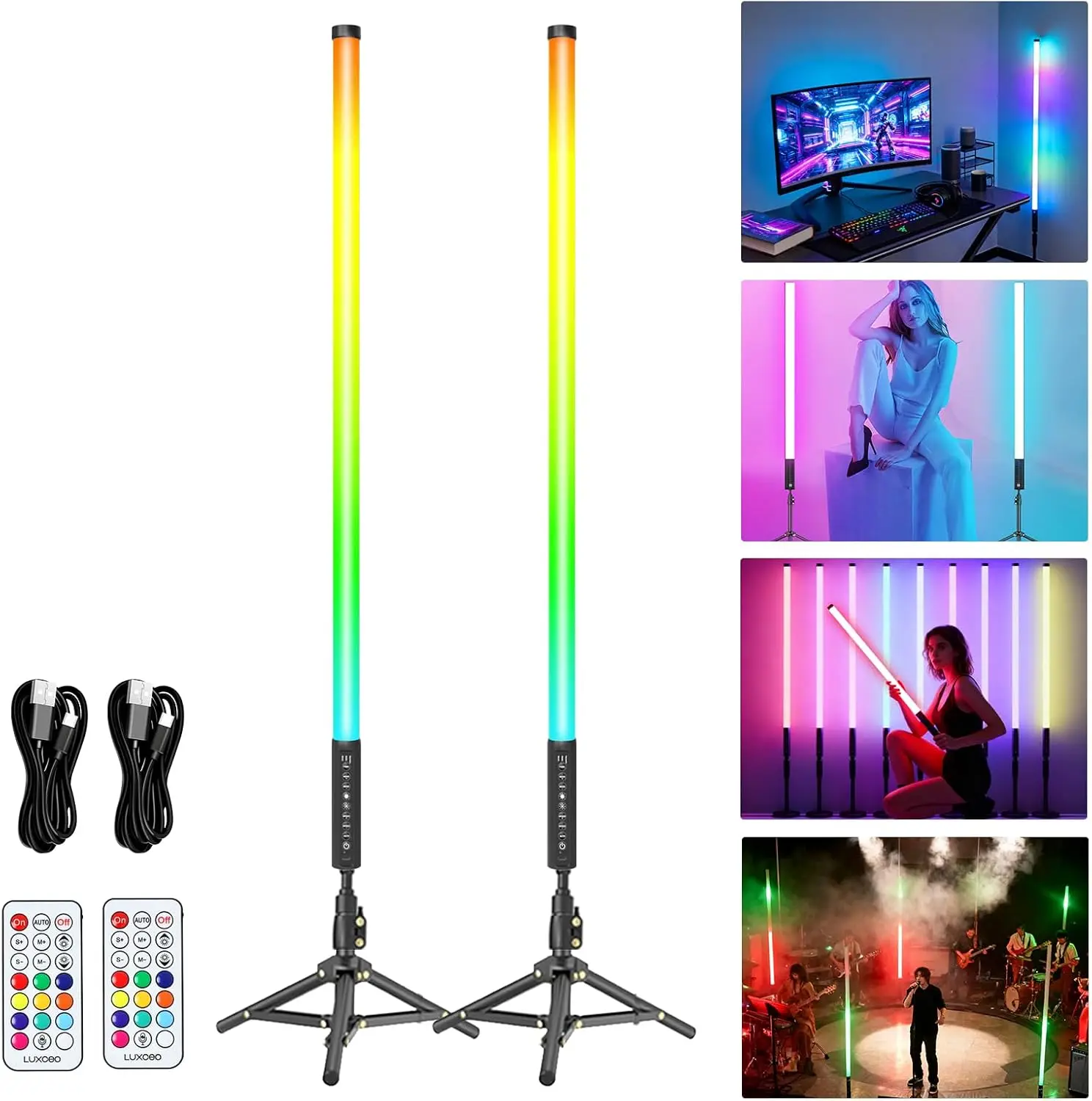 Dual Light Bar Stick Kit Remote Battery Wand Stand Club DJ Photo Video