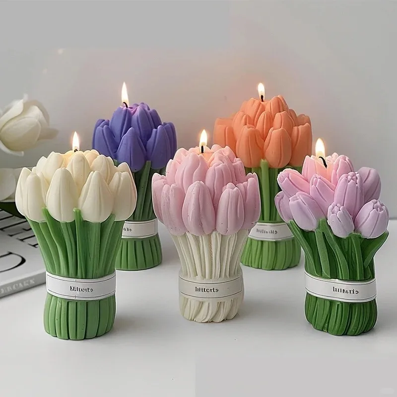 

Korean Bud Scented Hand Bouquet Flower Aromatherapy Candles Tulip Flower Bouquet Candles Handmade Wedding Companion Gift