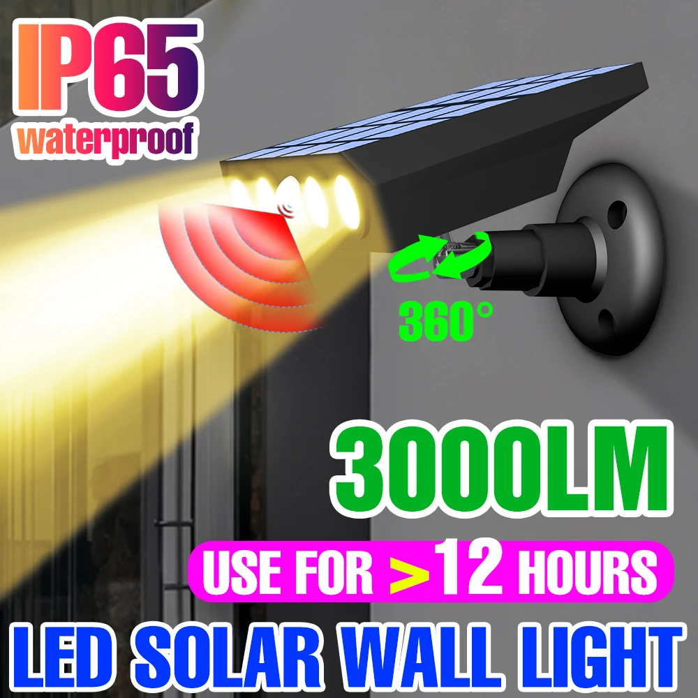 LED Solar Wall Light 5V Outdoor Garden Lamp Motion Sensing Street Spotlight IP65 Waterproof Lampada For Courtyard Lighting 3030