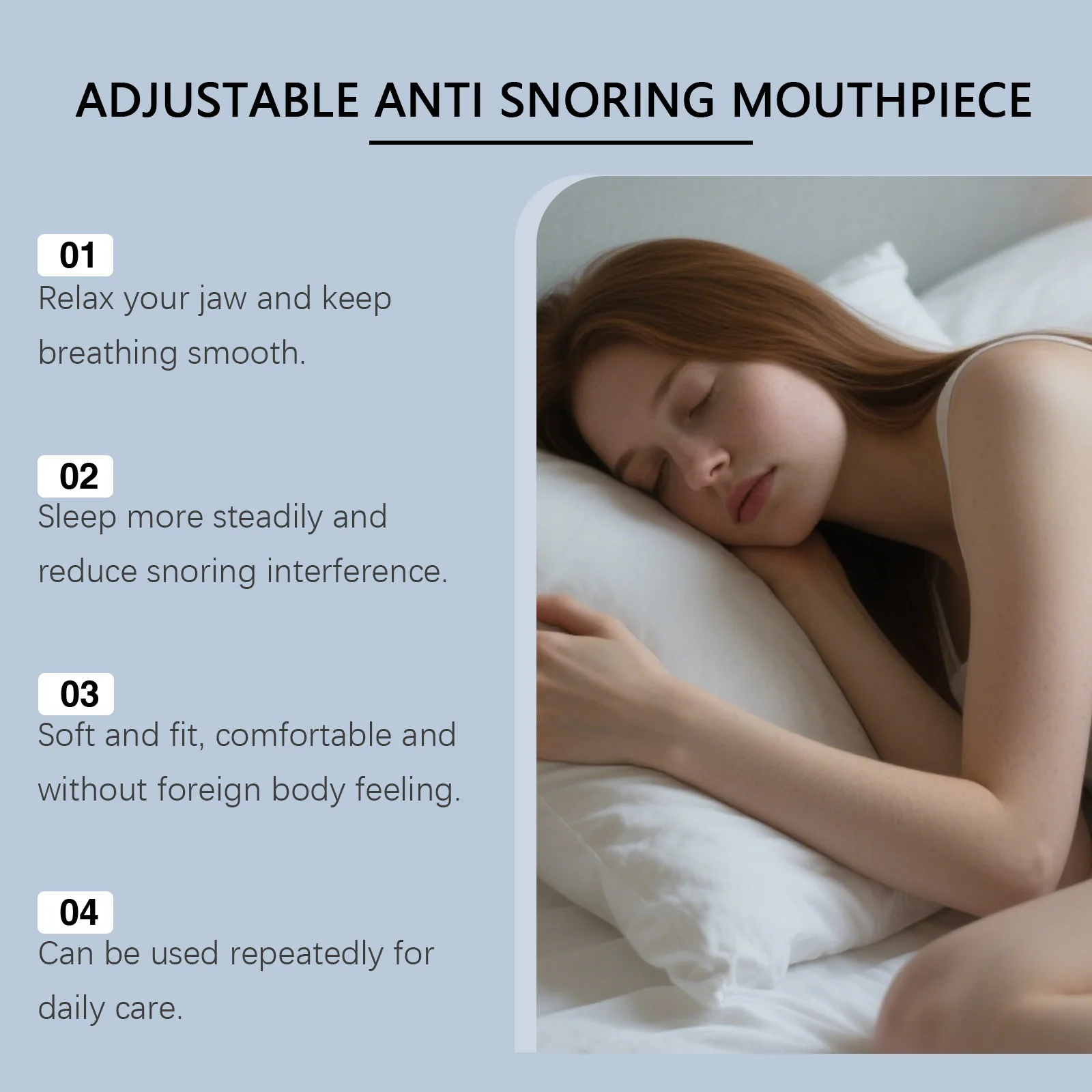 Feimuko Anti Snoring Mouth Guard Comfortable Sleep Teeth Grinding Mouthpiece Portable Travel Sleep Aid Device Smooth Fit Night
