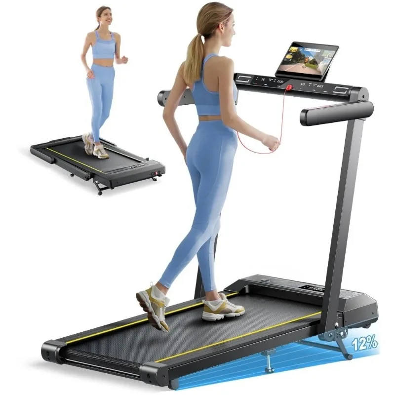 Walking Pad Treadmill 12% Incline Handle Bar, Home Bluetooth Speaker Under Desk