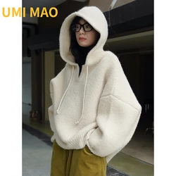 UMI MAO Harajuku koreański Slouchy aksamitna z kapturem sweter w szpic luźna sylwetka z miękkiej dzianiny moda z najwyższej półki topy dla kobiet Femme