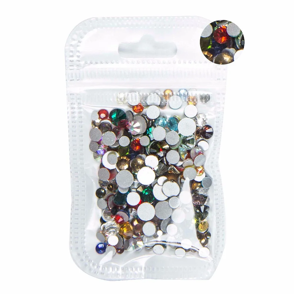 350pcs Mix Sizes Nail Art Non HotFix Rhinestone Crystal AB Color Flatback Glass Non Hot Fix Rhinestones Nail Decoration Crystal