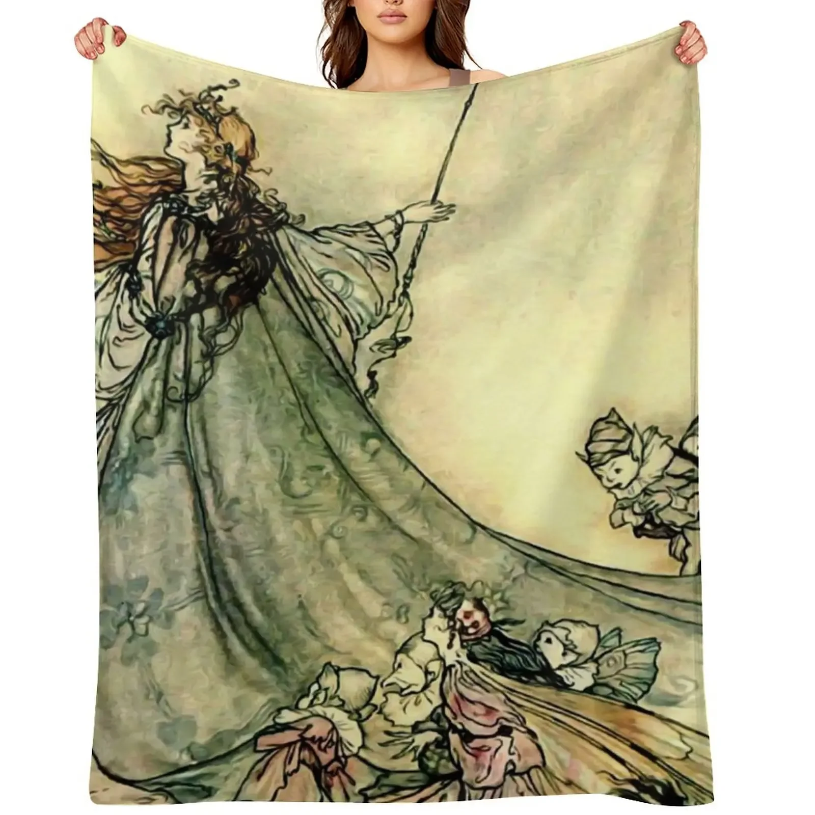 

aQueen of the Fairiesa Watercolor by Arthur Rackham Throw Blanket blankets ands Personalized Gift Softest Blankets