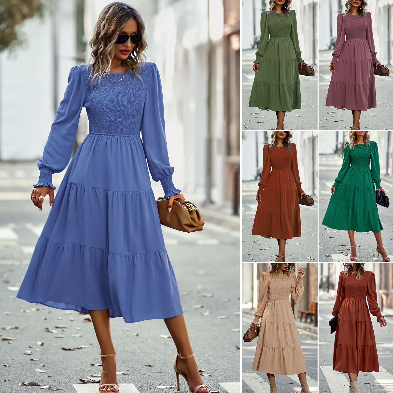 

Women's Clothing Big Pendulum Dress, Casual Vacation Waist Mid-length Dress, Spring And Autumn Four-season Women's Clothing