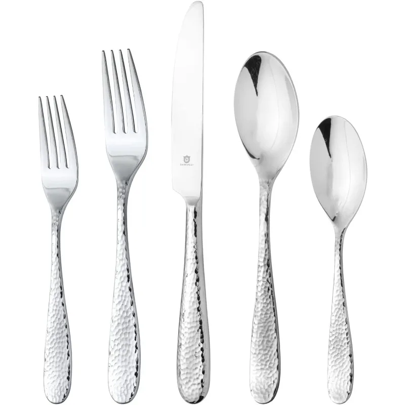 

60-Piece Fidenza Hammered 18/10 Stainless Steel Silverware Cutlery Set, Flatware Service for 12, Built to Last Commitment