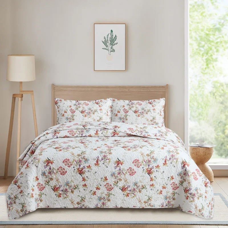 

Floral Printed Flower Summer Quilt 1/2/3 Pcs Set Princess Light Quilted Bedspread Air-conditioning Blanket Comforter Bedding Set