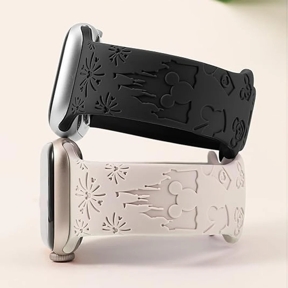 Engraved Silicone Strap For Apple Watch Band 45mm 44mm 42mm 46mm 49mm 41mm 40mm Bracelet Correa Series 10 8 9 7 SE 6 5 4 Ultra 2