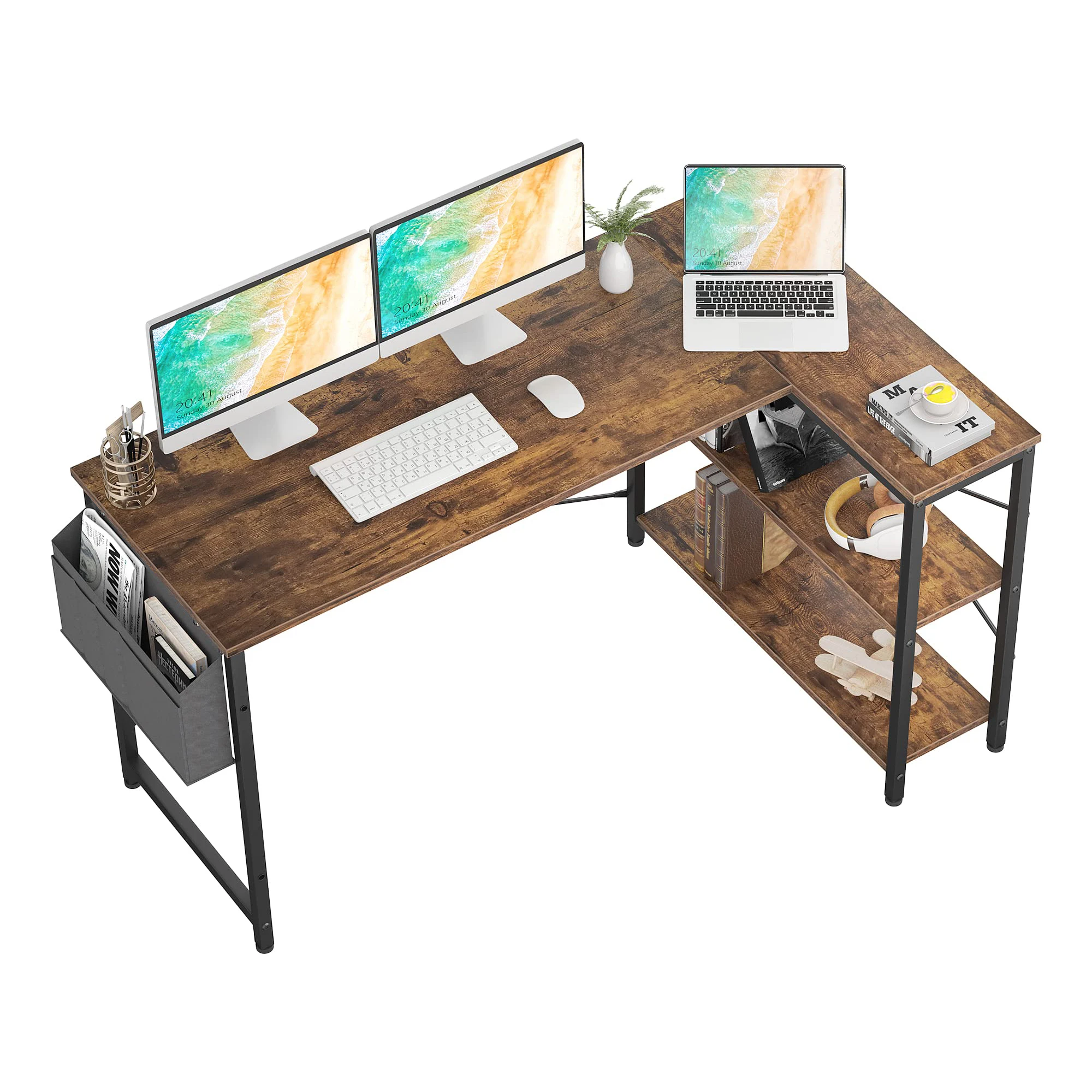 

Small L Shaped Computer Desk, 47 Inch L-Shaped Corner Desk with Reversible Storage Shelves for Home Office Workstation