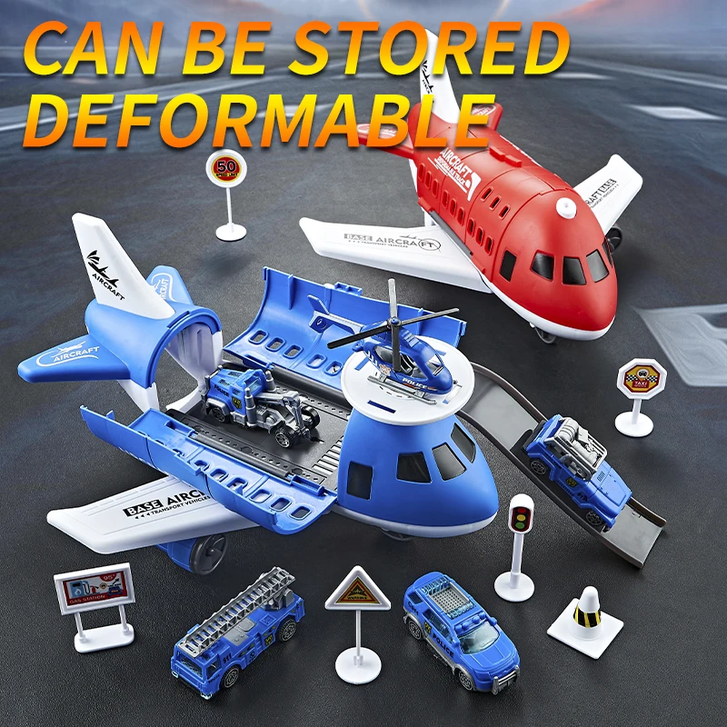 A Variety of theme toy car aircraft combination-model large deformation inertia storage passenger aircraft model rail car-milita