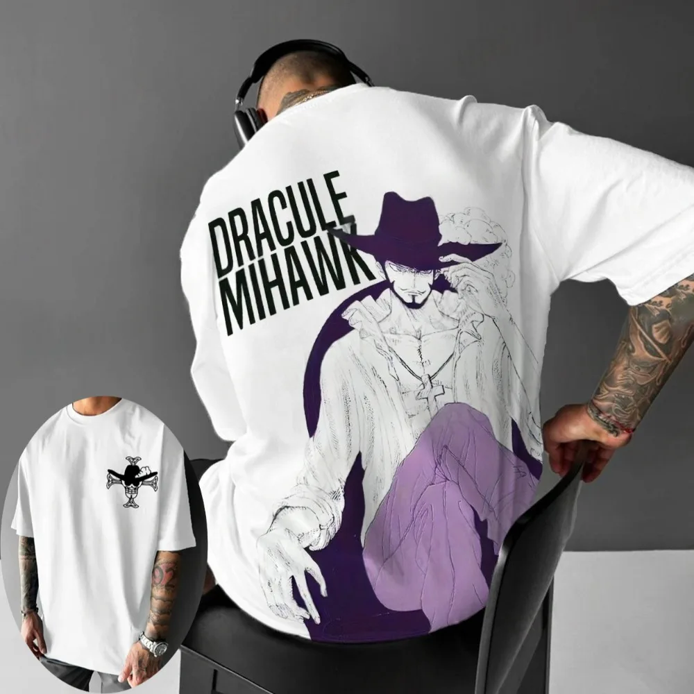 Męska koszulka One Piece na lato, Dracule Mihawk, japońskie klasyczne anime, jesienna koszulka chłopięca, dziecięca koszulka z krótkim rękawem, luźny strój dla rodziców i dzieci.