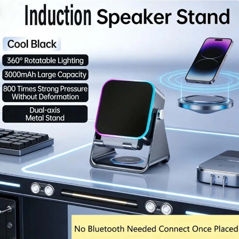 

Auto-induction Wireless Bluetooth 5.3 Speaker 5 In 1 Dual Mode RGB Lights HIFI Sound Portable Phone Holder for Indoor Outdoor