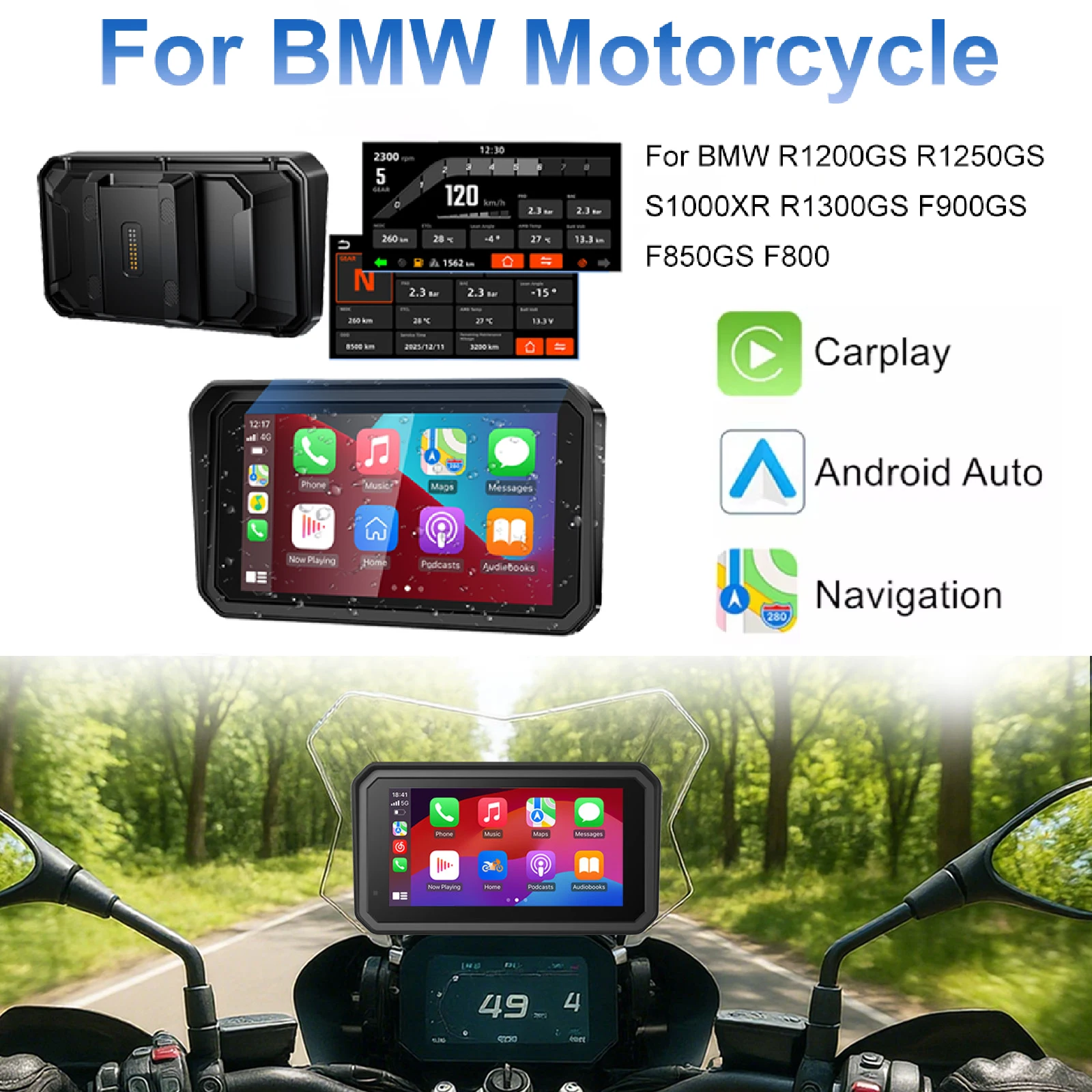 

WEUASTE 6 Inch Wireless CarPlay Android Auto Portable Digital Motorcycle Dashboard GPS Navigation DVR For BMW R1200GS R1250GS