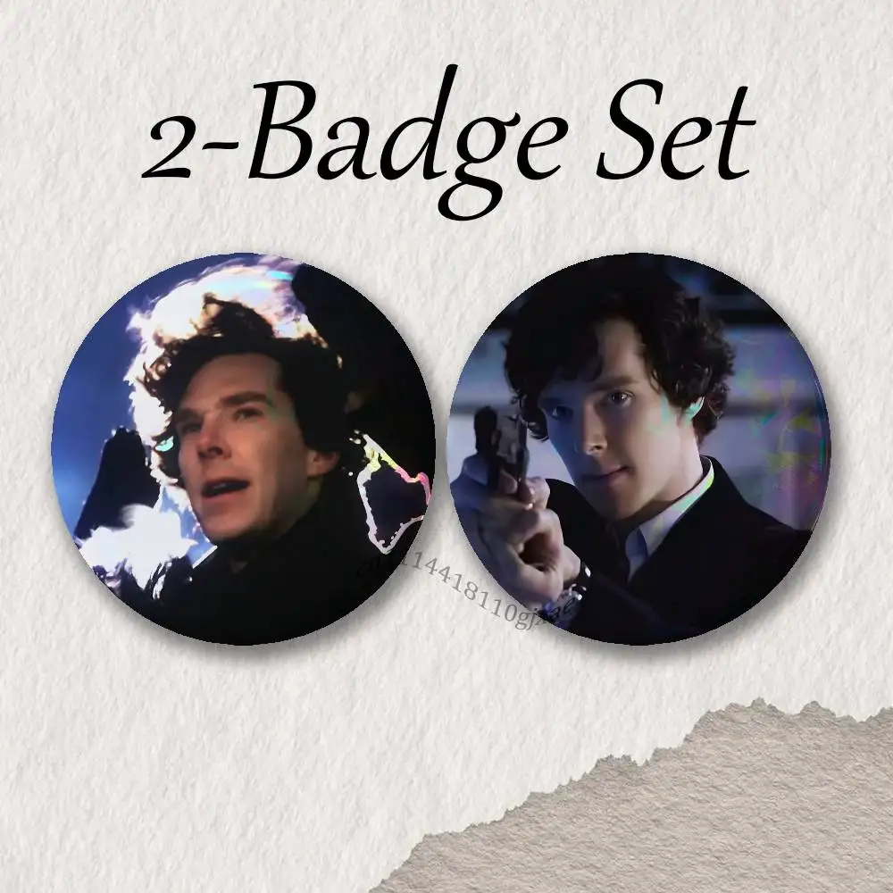 Sherlock Holmes Batch Brooches for Backpack Accessories 25,32,44,58,75mm Round Enamel Pins 2-piece set Cartoon Anime Badge