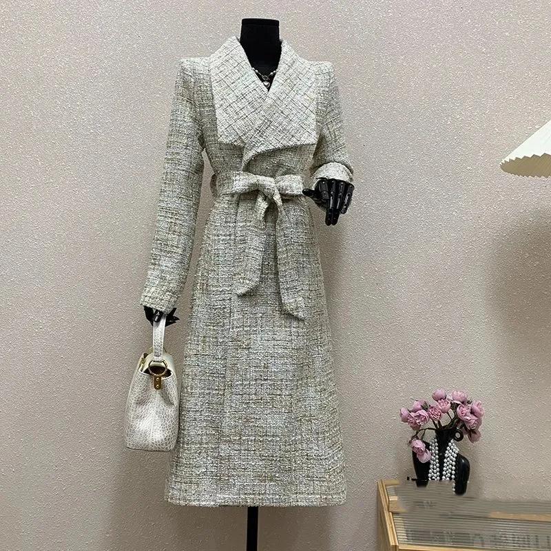 

Slim High Quality Fashion Women's Clothing Women Trench Coat 2025 Autumn Winter New Temperament Lace-Up Women Trench Coat H772