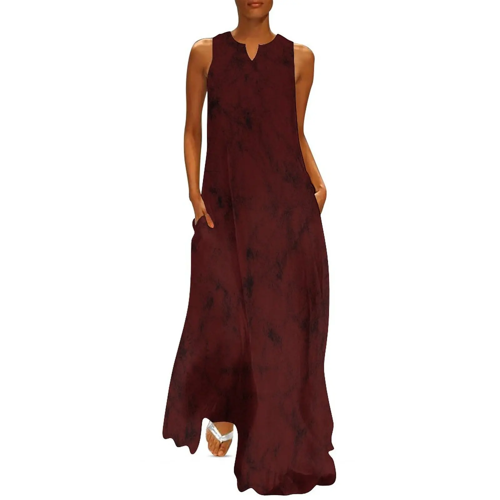 

Burgundy and Black Distressed Long Dress clothes for woman prom dress Women long dress