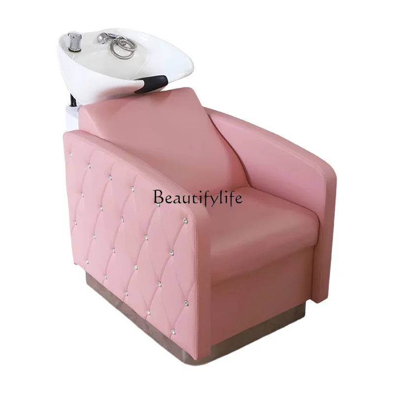 

Barber shop special shampoo bed half lying high pressure flush ceramic basin hair salon shampoo integrated bed