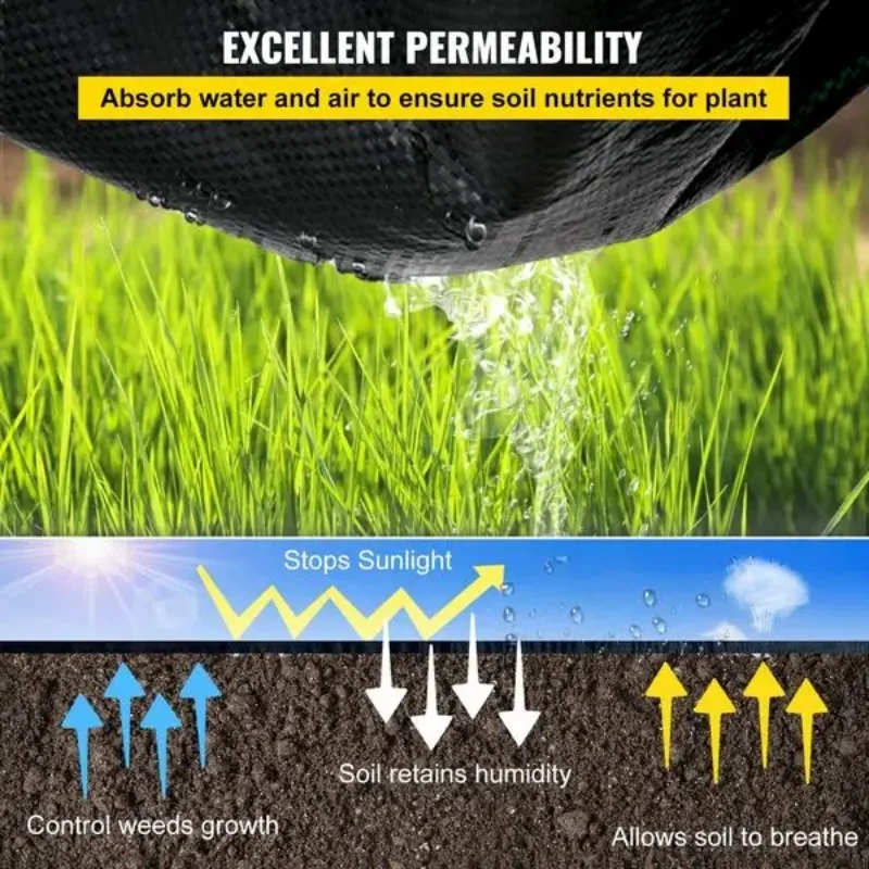 VEVOR Weed Barrier Landscape Fabric, 5 x 250 ft, 5 Oz Premium Woven Ground Cover Heavy Duty PP Material & Easy Setup, Single