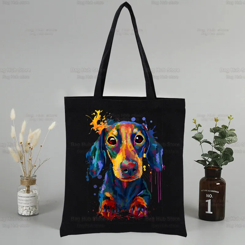 Dachshund Teckel Cute Dog Women Shopping Canvas Bag Female Girl Tote Eco Harajuku Shopper Shoulder Bags