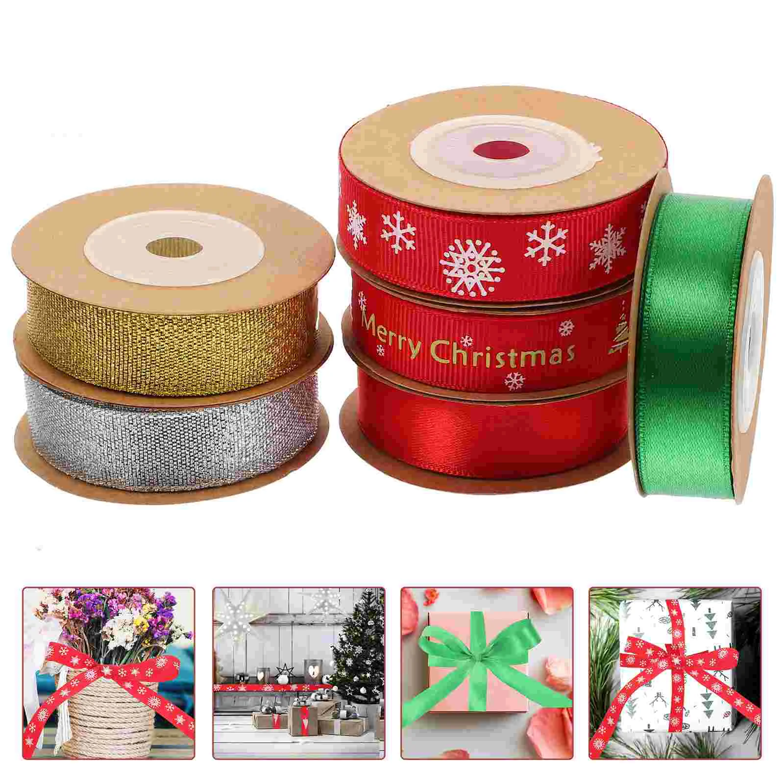 6 Rolls Bow Tie Christmas Ribbon Gift Boxes Xmas Polyester Holiday Wrapping Craft